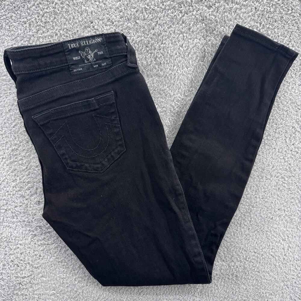 True Religion Halle Women's 29 Black Mid Rise Super Skinny Stretch‎ Denim Jeans